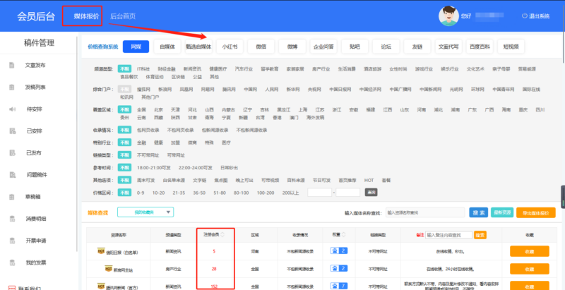 如何在喜传播自助发稿平台查询媒体价格？插图