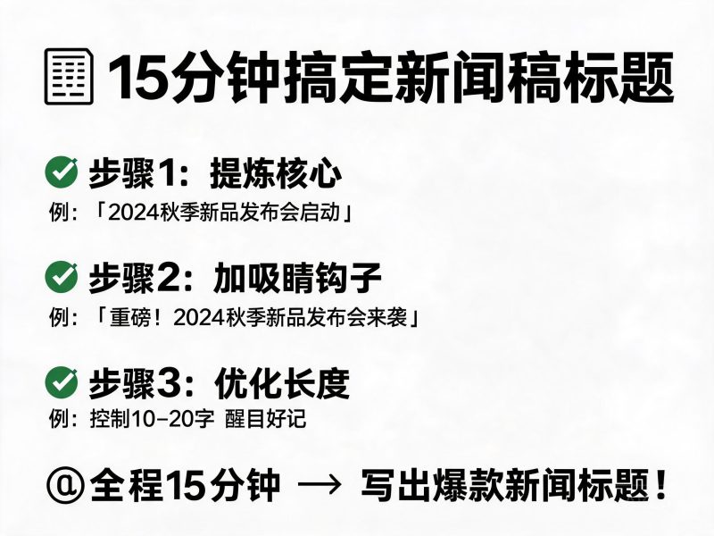15分钟搞定新闻稿标题:10个拿来就用的公式 + 避坑清单(2026版)插图 15分钟搞定新闻稿标题:10个拿来就用的公式 + 避坑清单(2026版)插图